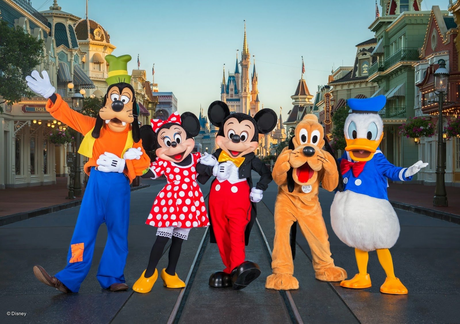 Disney characters greeting guests on Main Street U.S.A.